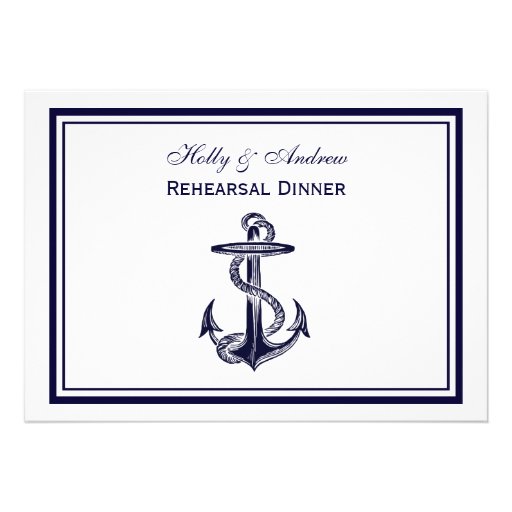 Nautical Anchor Navy Blu Frame 2H Rehearsal Dinner Custom Announcement