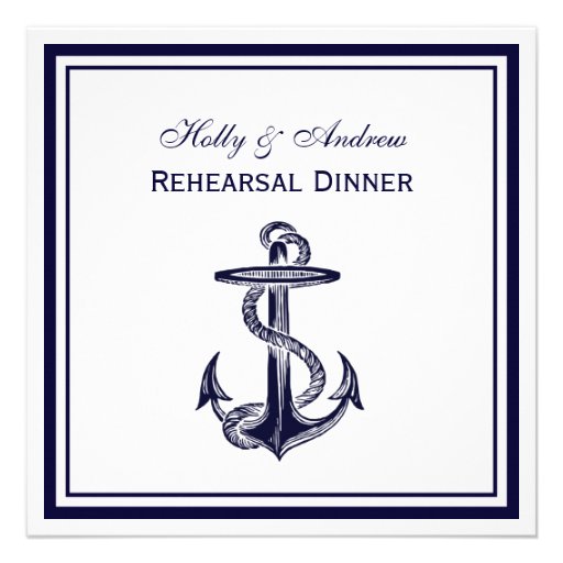 Nautical Anchor Navy Blu Frame 2S Rehearsal Dinner Personalized Invite
