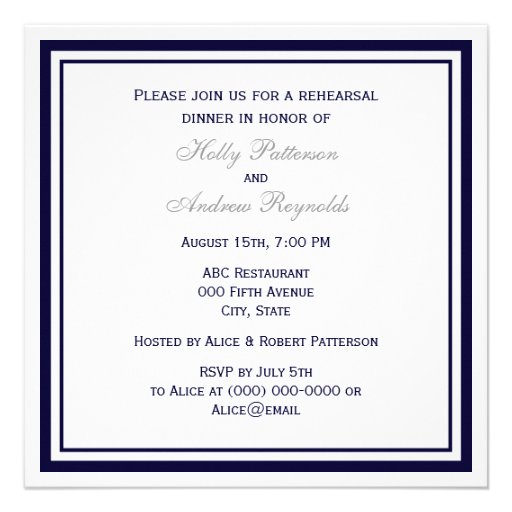 Nautical Anchor Navy Blu Frame 2S Rehearsal Dinner Personalized Invite
