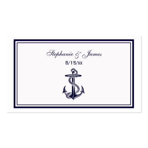 Nautical Anchor Navy Blue Framed 2 Place Cards Business Cards (front side)