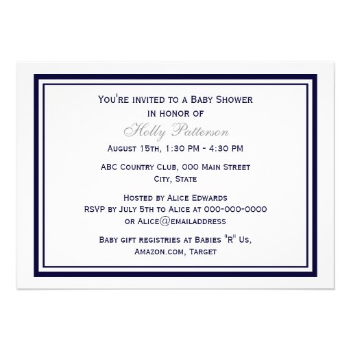 Nautical Anchor Navy Blue Framed 2H Baby Shower Custom Invites