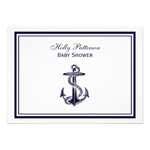 Nautical Anchor Navy Blue Framed 2H Baby Shower Custom Invites