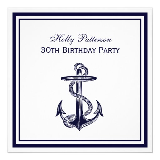 Nautical Anchor Navy Blue Framed 2S Birthday Party Custom Invitation