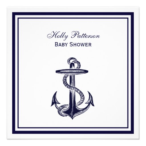 Nautical Anchor Navy Blue Framed 2SQ Baby Shower Announcement