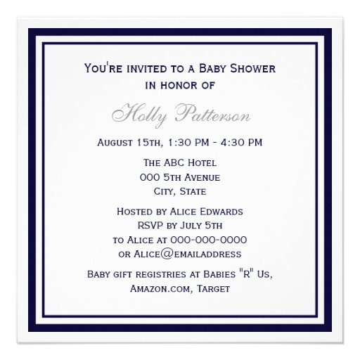 Nautical Anchor Navy Blue Framed 2SQ Baby Shower Announcement