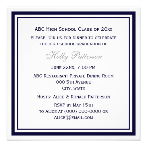 Nautical Anchor Navy Blue Framed 2SQ Graduation Personalized Invites