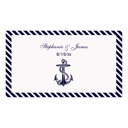 Nautical Anchor Navy Diag Stripe 2 Escort Cards Business Card Templates (front side)