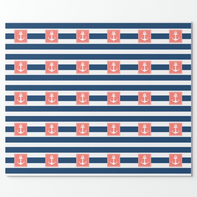 Nautical Anchor Navy Stripes for All Purpose. Wrapping Paper 2/4