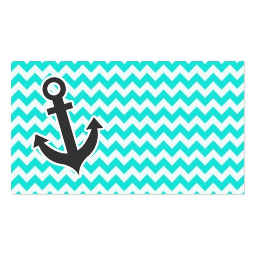 Nautical Anchor on Aqua Color Chevron Business Cards (front side)