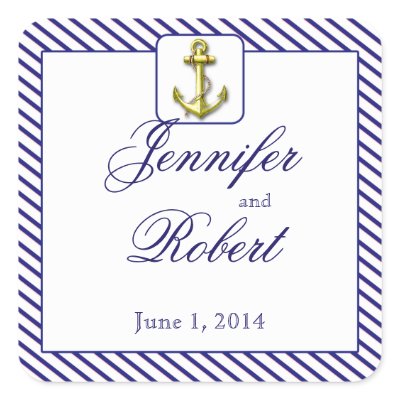 Nautical Anchor on Blue Stripe Envelope Seal Square Stickers