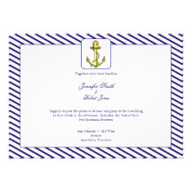 Nautical Anchor on Blue Stripe Wedding Invitation