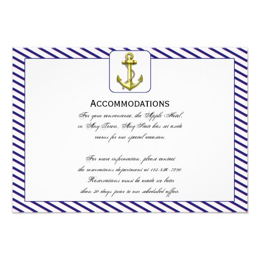 Nautical Anchor on Blue Wedding Accomodations Custom Invitations