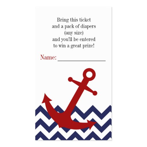 Nautical Anchor on Chevron Diaper Raffle Ticket Business Card Templates (front side)