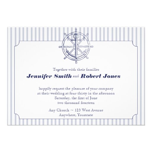 Nautical Anchor on Grey Stripe Wedding Invitation