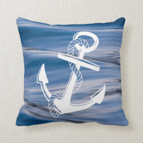 Nautical Anchor on Water Beach Throw Pillow