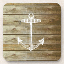 Nautical Anchor on wood graphic Beverage Coaster
