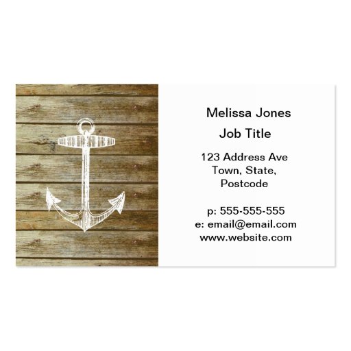 Nautical Anchor on wood graphic Business Card Templates (front side)