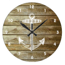 Nautical Anchor on wood graphic Clocks at Zazzle