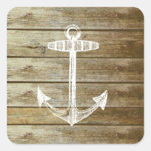Nautical Anchor on wood graphic Square Stickers