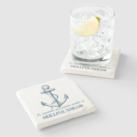 Nautical anchor quote A smooth sea never coaster Stone Beverage Coaster