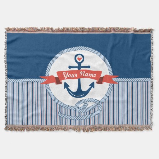 Nautical Anchor Rope Ribbon Stripes Red White Blue Throw