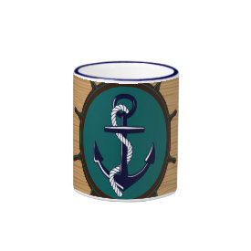 Nautical Anchor Ships Wheel Helm Sailor Design Coffee Mugs