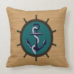 Nautical Anchor Ships Wheel Helm Sailor Design Throw Pillows