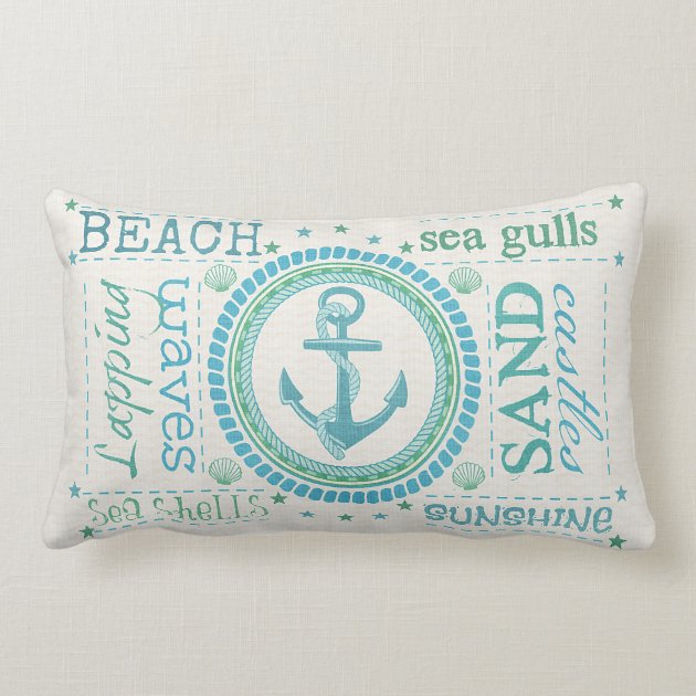 Nautical Anchor Typography Beach Lumbar Pillow