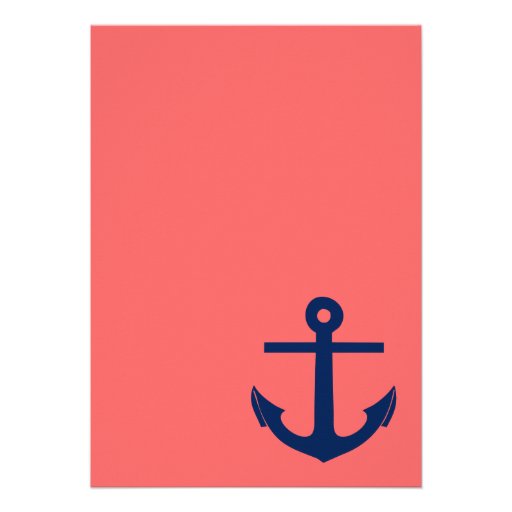 Nautical Anchor Wedding Invitation Navy and Coral
