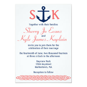 Nautical Anchor Wedding Invitation Navy and Coral 5