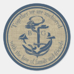 Nautical Anchor with Love Classic Round Sticker
