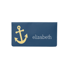 Nautical Anchor with Navy Yellow Chevron Pattern Checkbook Cover