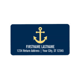 Nautical Anchor with Navy Yellow Chevron Pattern Personalized Address Labels