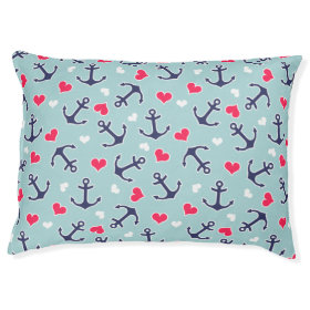 Nautical Anchors and Hearts Pattern Large Dog Bed