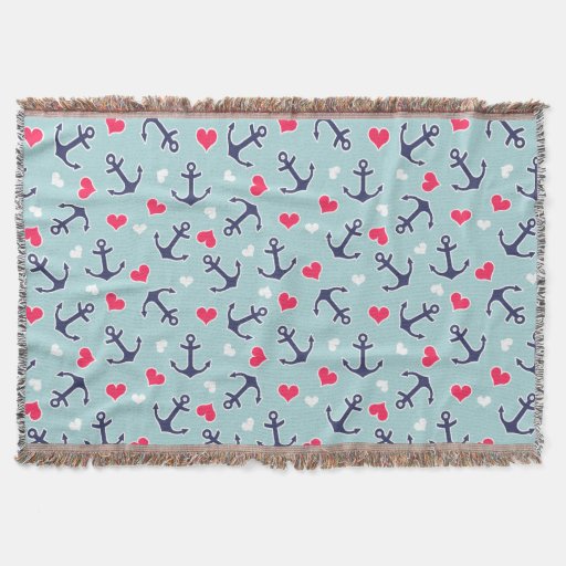 Nautical Anchors and Hearts Pattern Throw