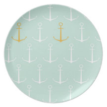 Nautical anchors preppy girly blue anchor pattern party plates
