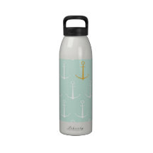 Nautical anchors preppy girly blue anchor pattern drinking bottle