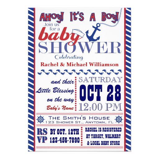 Nautical Baby Boy Baby Shower Invitation (front side)