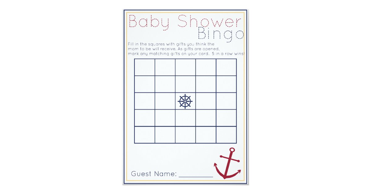 Nautical Baby Shower Bingo Game Card Zazzle