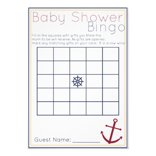 Nautical Baby Shower Bingo Game Custom Announcement (front side)