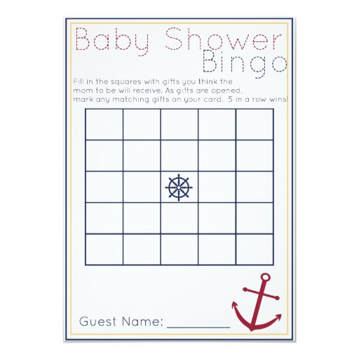 Nautical Baby Shower Bingo Game 5x7 Paper Invitation Card Zazzle