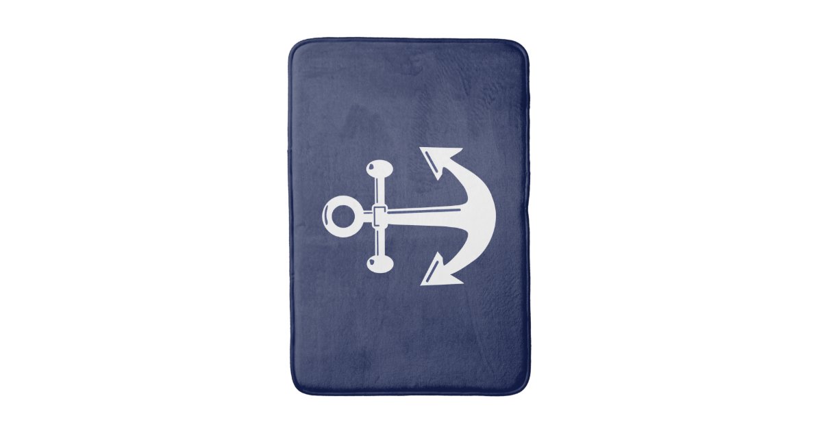 Nautical Bath Mat Navy Blue And White Anchor Zazzle