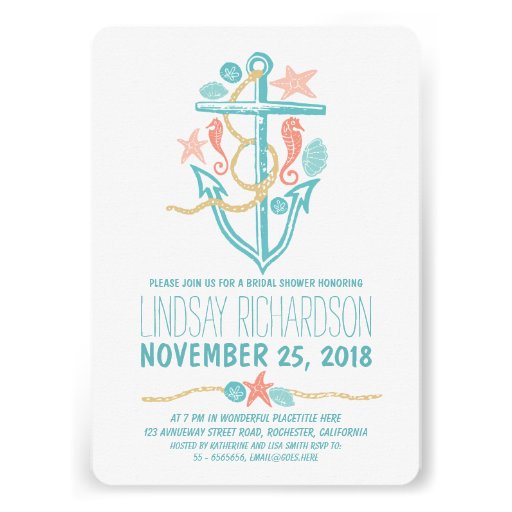Nautical beach bridal shower invitations custom announcement