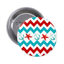 Nautical Beach Red Teal Chevron Anchors Starfish Pin