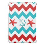 Nautical Beach Red Teal Chevron Anchors Starfish iPad Mini Cover