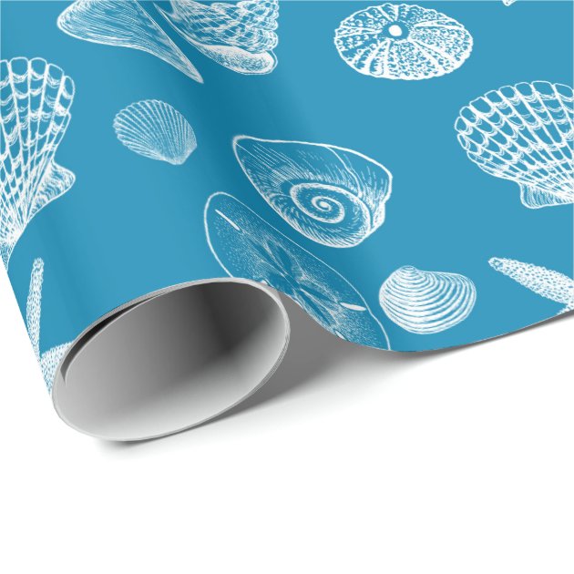 Nautical Beach Shells Aqua White Wrapping Paper-2