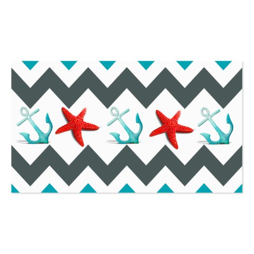 Nautical Beach Theme Chevron Anchors Starfish Business Cards (front side)