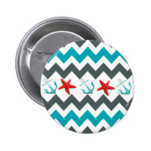 Nautical Beach Theme Chevron Anchors Starfish Pinback Buttons