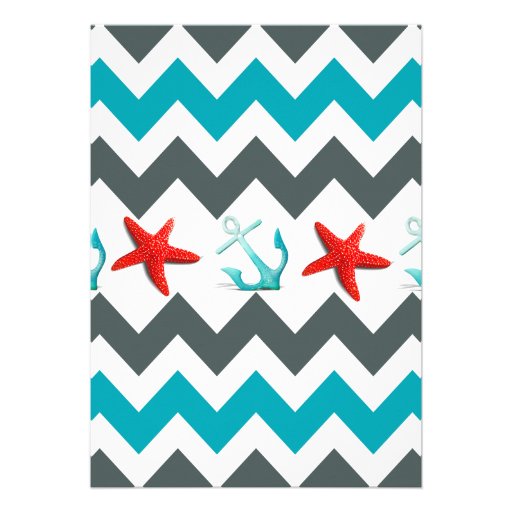 Nautical Beach Theme Chevron Anchors Starfish Card