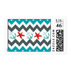 Nautical Beach Theme Chevron Anchors Starfish Postage Stamp
